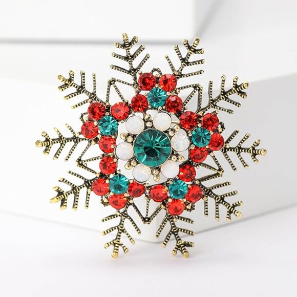 Women Rhinestone Snowflake Brooch Crystal Winter Snowflake Brooch Pin Red - Picture 5 of 6